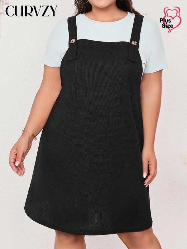 Curvzy Plus Size Button Pinafore Dress