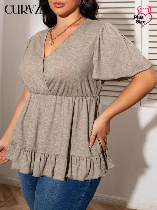Curvzy Plus Ruffle Hem Wrap Tee