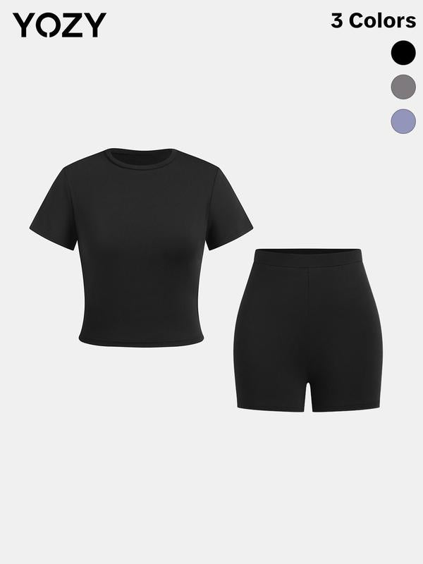 Yozy Solid Round Neck Tee & Shorts Set