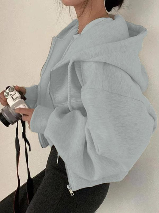 Women's Plain Pocket Zip Up Hoodie