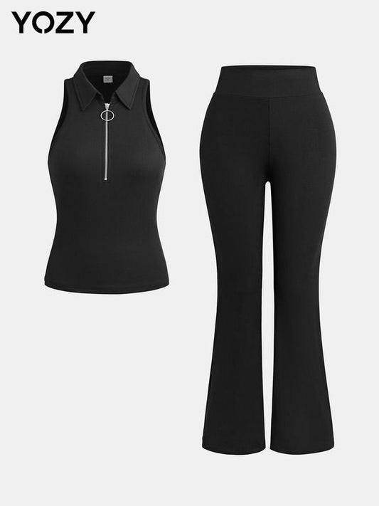 Yozy Women's Solid Flare Leg Pants Set