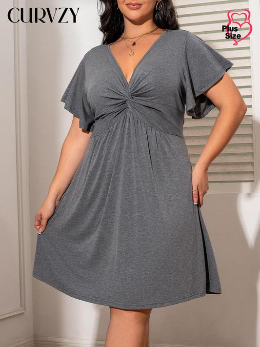 Curvzy Plus Butterfly Sleeve Twist Dress
