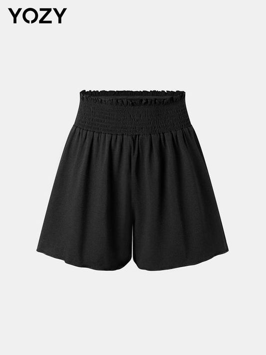 Plain Paper Bag Waist Wide Leg Shorts