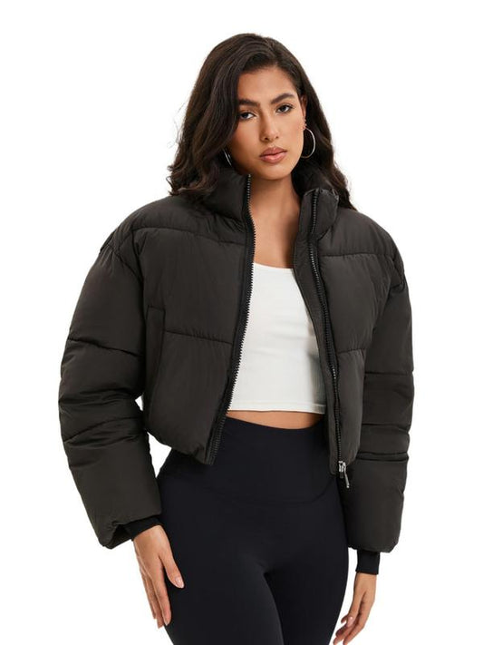 Women's Solid Zip Up Crop Puffer Jacket
