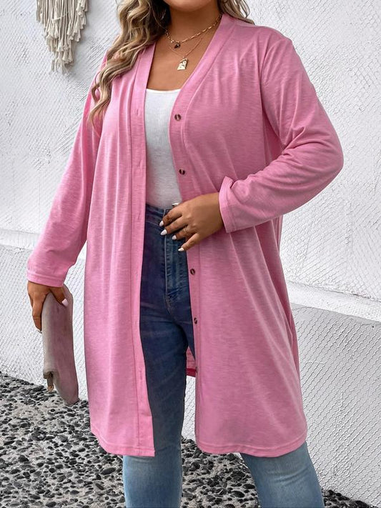 Plus Size Thin Long Sleeveless Button Cardigan